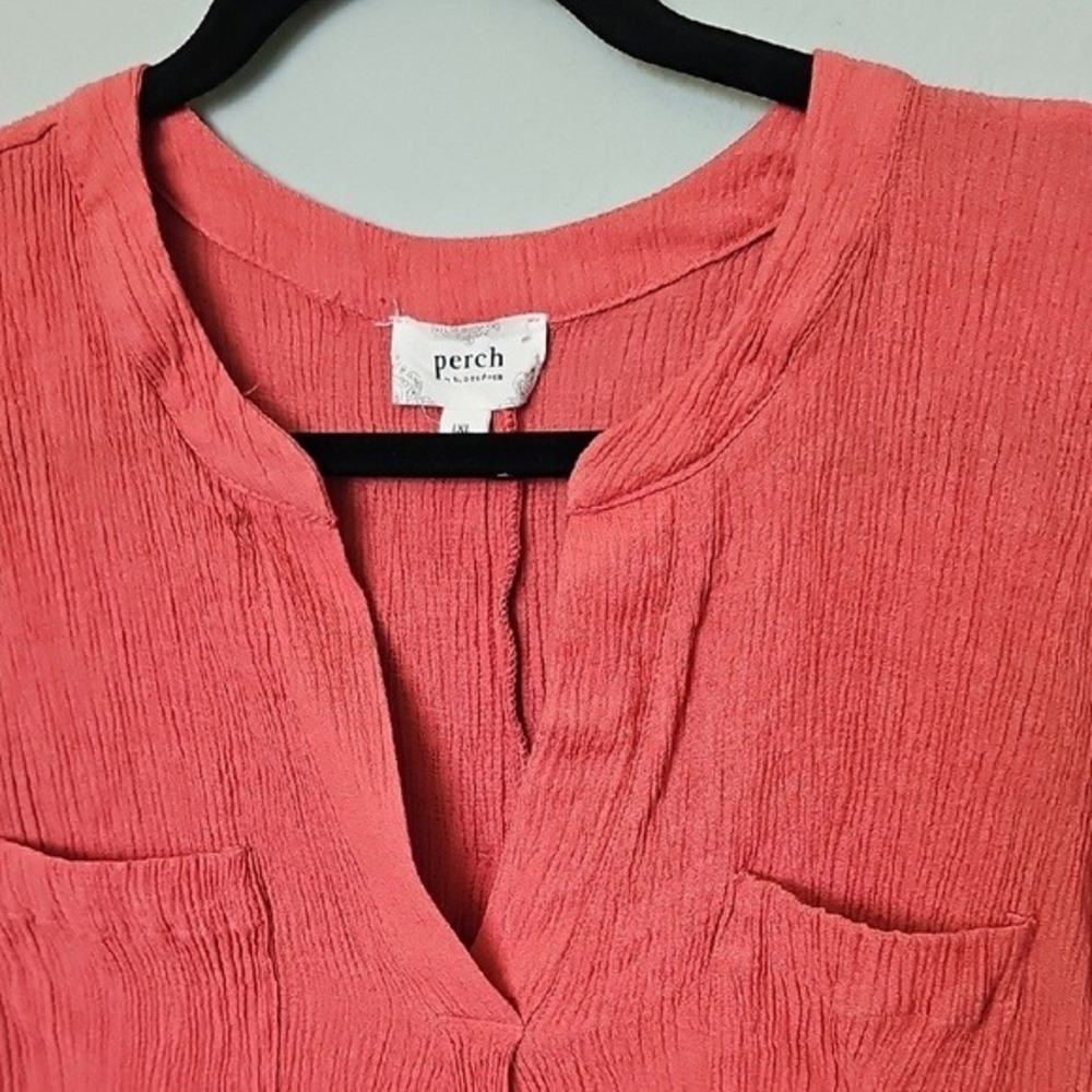 Perch Blu Pepper Casual Crinkle Gauze Coral Button Back Blouse Top Large - Picture 3 of 8